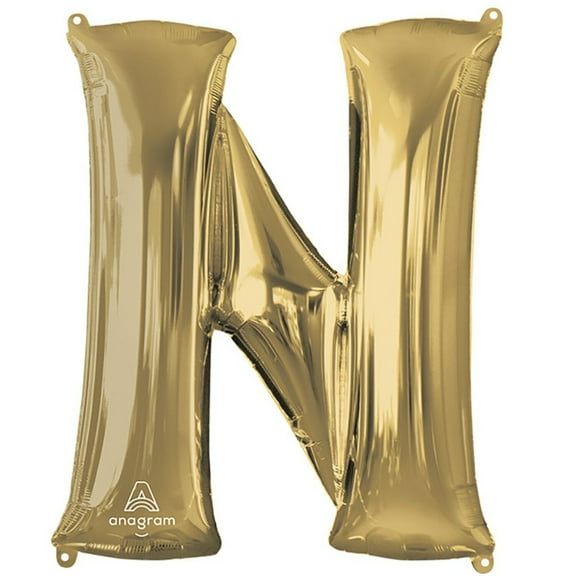 34 inch Letter N - Anagram - White Gold Foil Mylar Balloon - Party Supplies Decorations