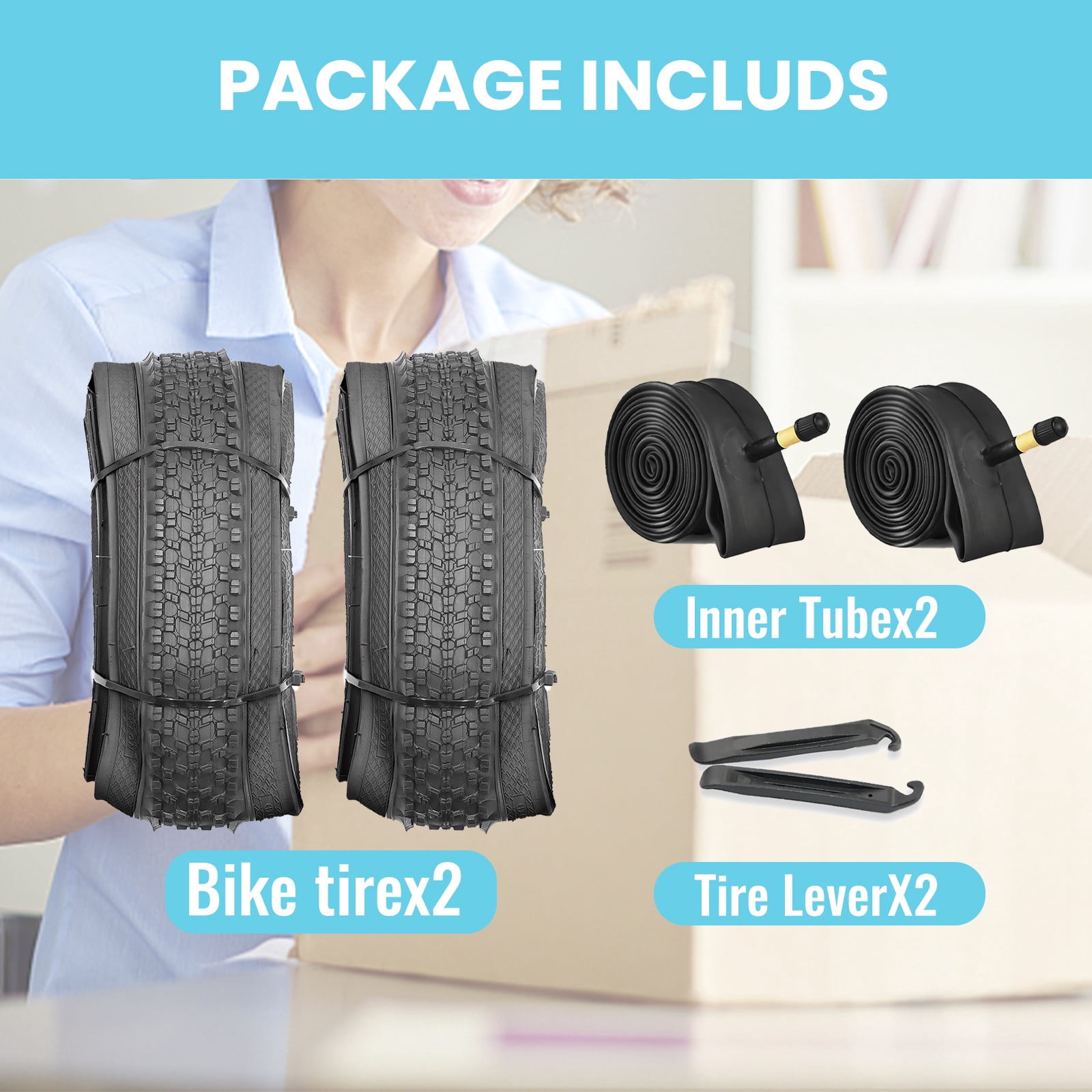 Hycline 2 Pack Bike Tires Set,24 Inch Folding Replacement Tire Plus Bike Tubes and Tire Levers for MTB Mountain Bicycle
