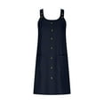 thumbnail image 3 of WIZUTIZ Sundresses for Women Trendy Casual High Rise Mini Dress Solid Pleated Dress Round Neck Sleeveless Pleated Dress for Womens Button Down Strappy Stylish Staying at Home Dress Navy M, 3 of 5