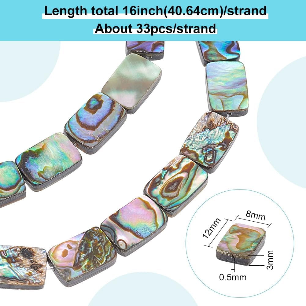 1 Strand Natural Abalone Shell/Paua Shell Beads Strands Rectangle 12x8x3mm Hole: 0.5mm about 33pcs/strand 16''(40.64cm)