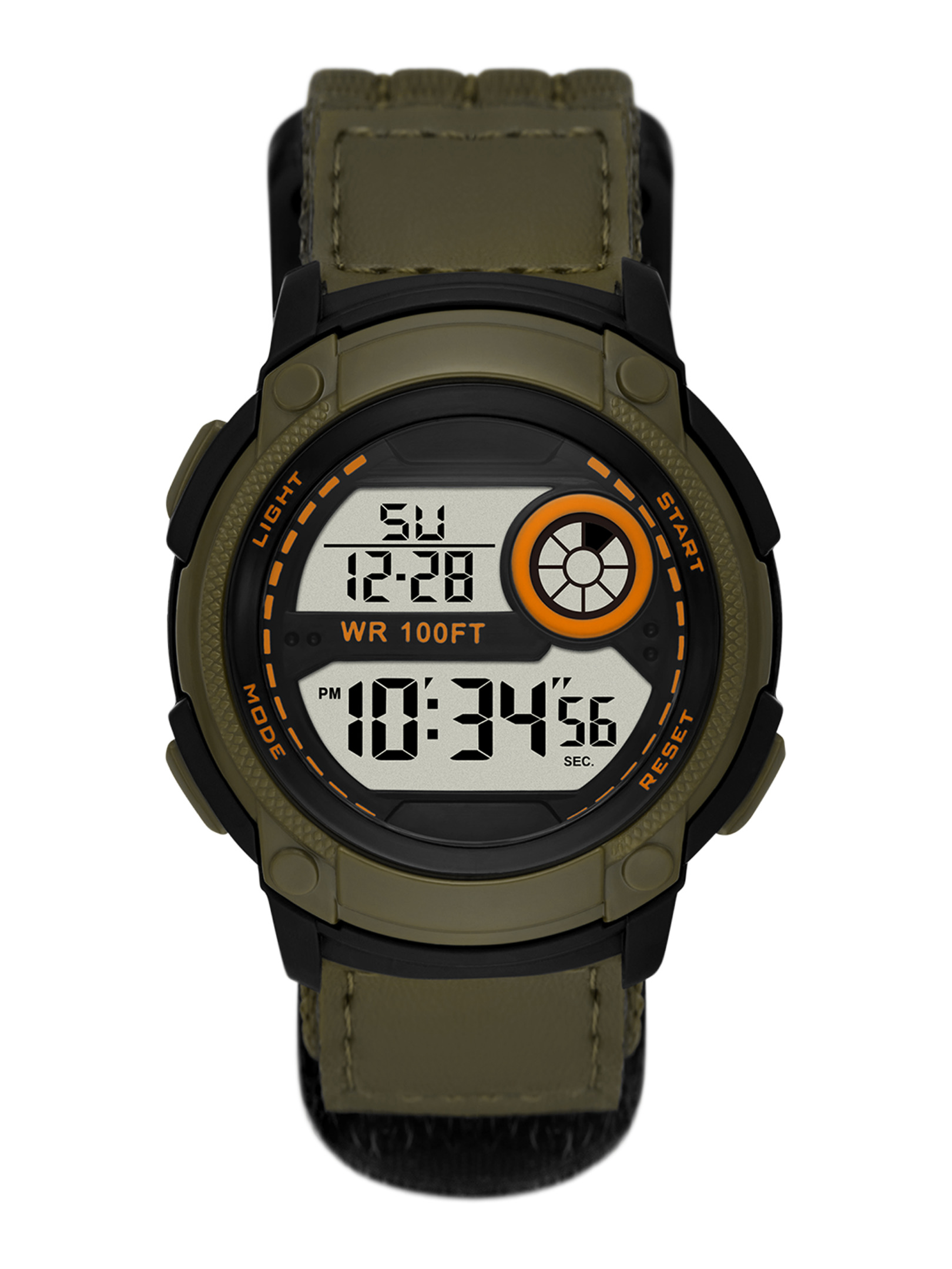 George Men's Digital Watch: Black Round Case, Green Bezel, Positive Display, Green Fast-Fit Strap (FMDOGE055)