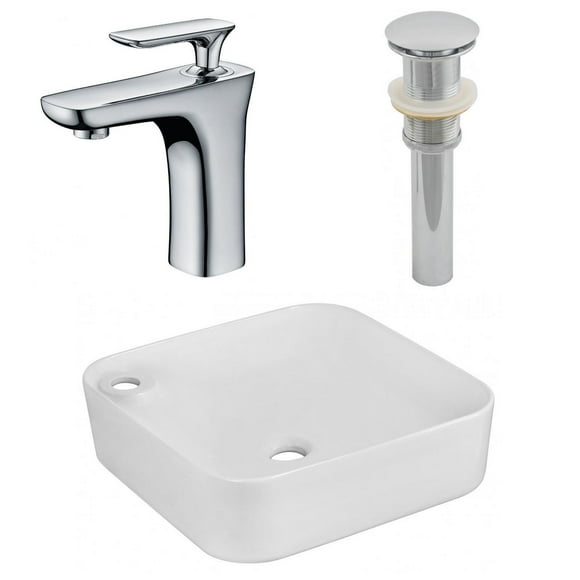 17-in. W Above Counter White Bathroom Vessel Sink Set For 1 Hole Left Faucet AI-26550