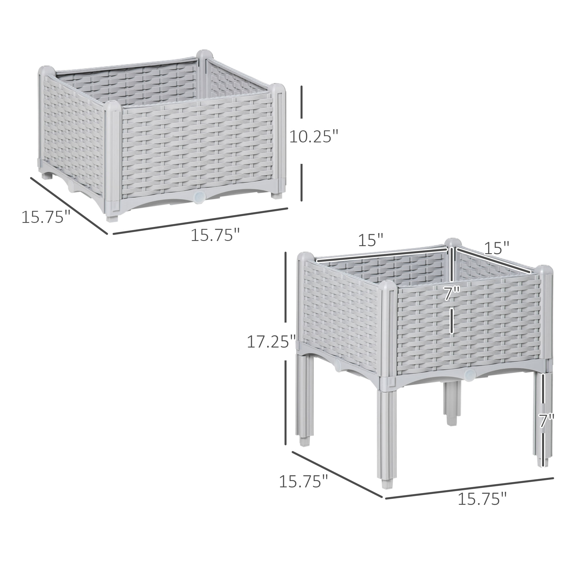 2 Piece Raised Garden Bed with Legs, Self-Watering Planter Box Raised Bed to Grow Flowers, Herbs & Vegetables, Gray