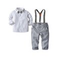 thumbnail image 2 of IROINNID Toddler Boys Long Sleeve Suspender Pants Formal Outfit with Bow Tie Gentleman Homecoming Birthday Clothes 3PC Set, 2 of 9