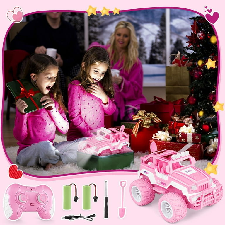 CEDQ Pink RC Remote Control Cars For Girls 1 16 Remote Control Off Road Car Toys LED Light Rechargeable Batteries 80 Min Playtime 2.4 GHZ Truck