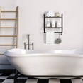 thumbnail image 7 of 2-Tier Rustic Bathroom Shelf Organizer with 5 Hooks, MDF & Metal, Wall Mount, Brown, 7 of 7