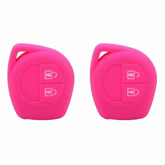2X Silicon Car Key Cover for SX4 Swift Grand Vitara Liana Celerio Jimny Key Case Keychain Alarm, Rose Red