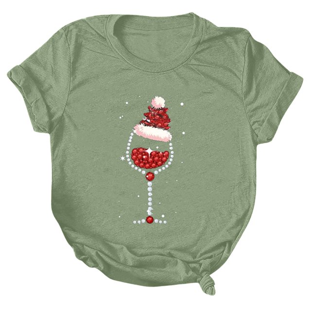 SZXZYGS T Shirt Casual Western Approprié T Shirt pour les Femmes Convenables Chemises d'Impression de Noël Col Rond Manches Courtes Tee Tops Tunique Blouse 2024 Été