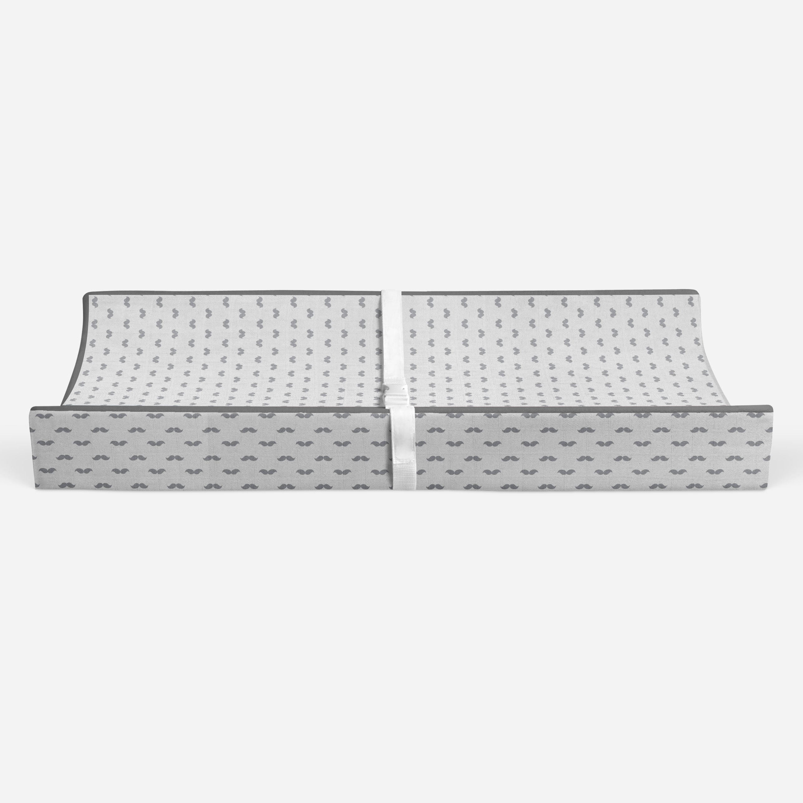 Mustache Gray Quilted Muslin Changing Pad Cover