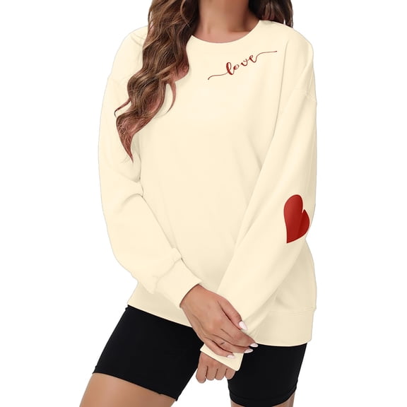 Love Heart Sweatshirt for Women Valentines Cute Graphic Print Casual Shirts Holiday Valentines Funny Loose Fit Outfit Blouses