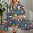 thumbnail image 5 of KLL Cartoon Space Print Women's Long Sleeve Pajamas with Pants Sleepwear Loungewear 2 Set-XX-Large, 5 of 7