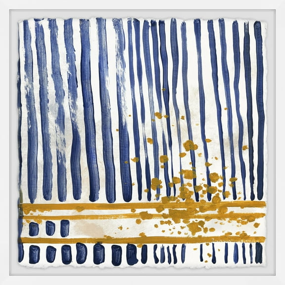 Marmont Hill Golden Blue Stripes Framed Wall Art
