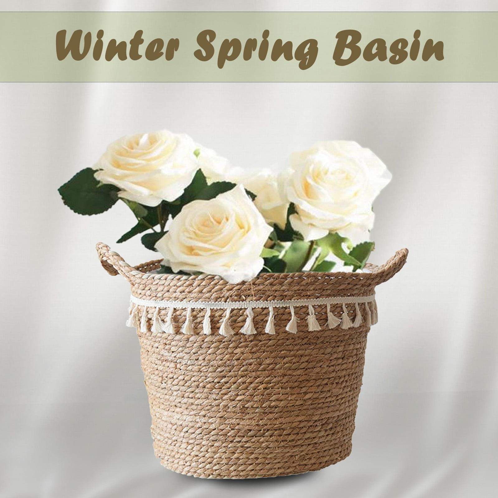 Fdelink Flower Pot Seagrass Wicker Basket Flower Pot Folding Basket Storage Basket Decoration