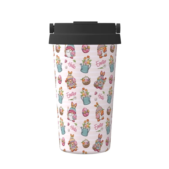 Rateoe happy Easter Pattern Travel Coffee Mug Tumbler with Flip Lid | Reusable Insulated Stainless Steel Cold Brew Iced Coffee Cup Thermos