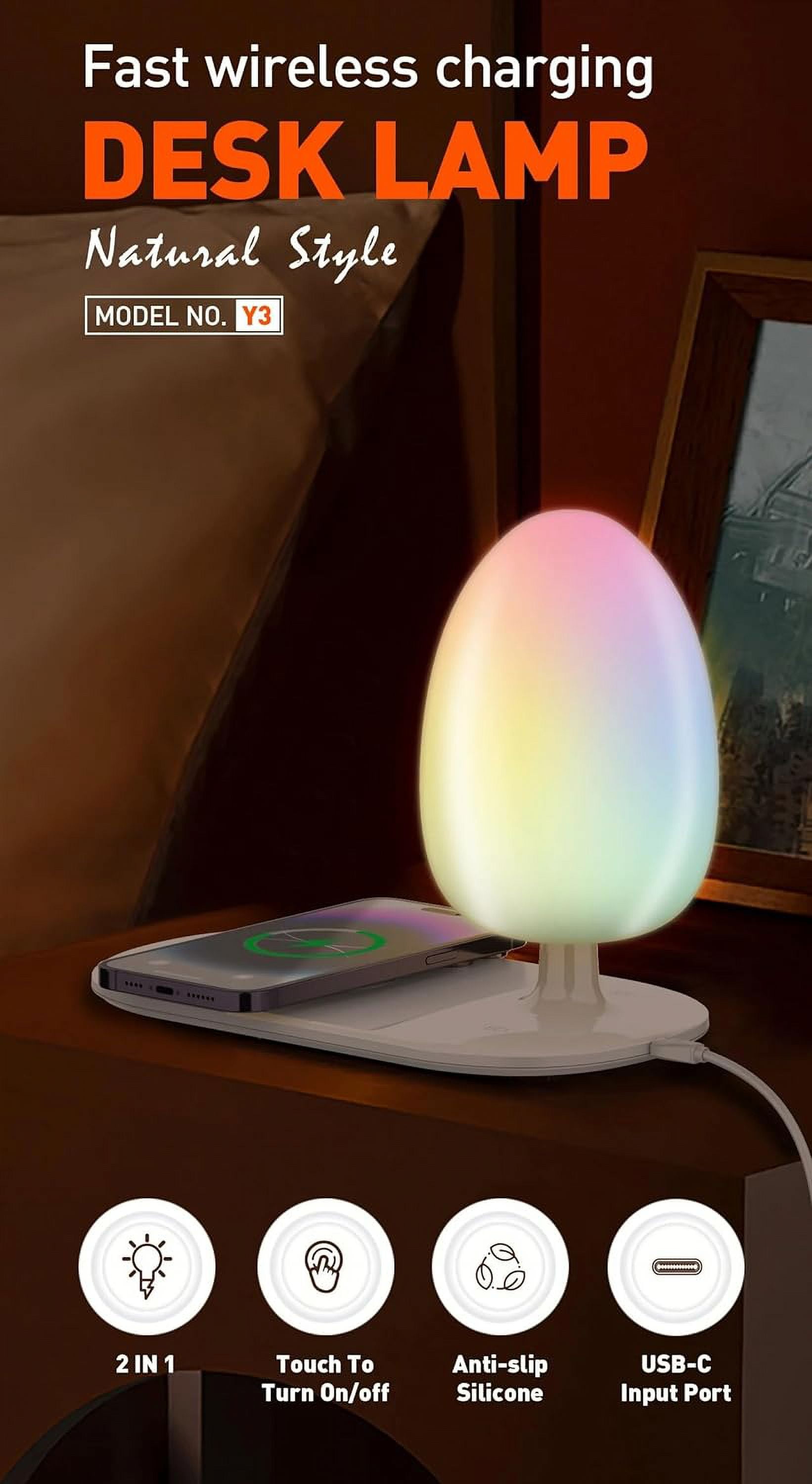 LDNIO Wireless Charging Bedside Lamp, Lamp, Dimmable Touch Control LED Desk Lamp, Wireless Charging Night Light, Ideal Gift, White