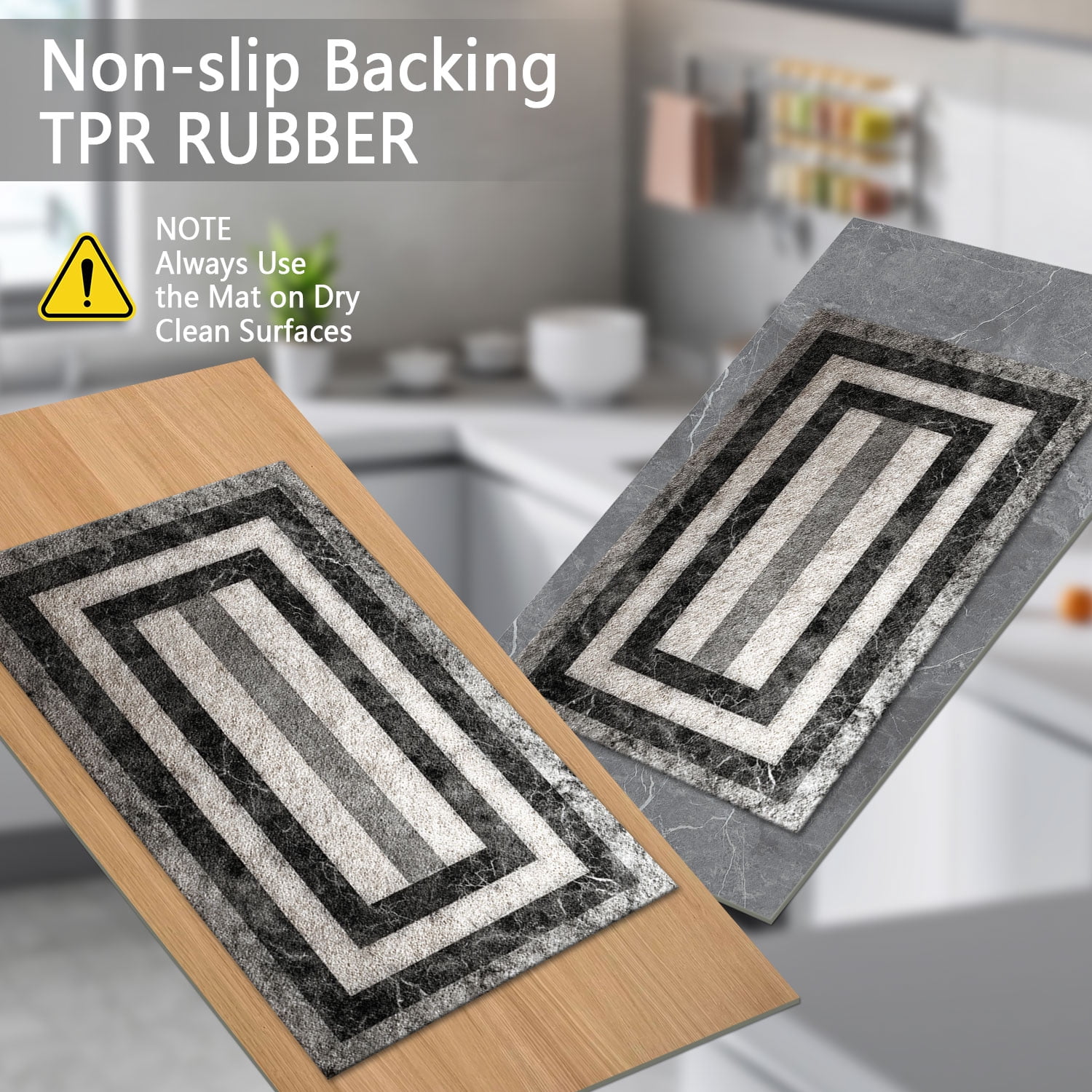 3-Piece Farmhouse Kitchen Rug Set, Washable Anti Slip Striped Floor Mats in 3 Sizes, Stain Resistant Decor Rugs for Kitchen Hallway Bathroom Home Christmas Decor