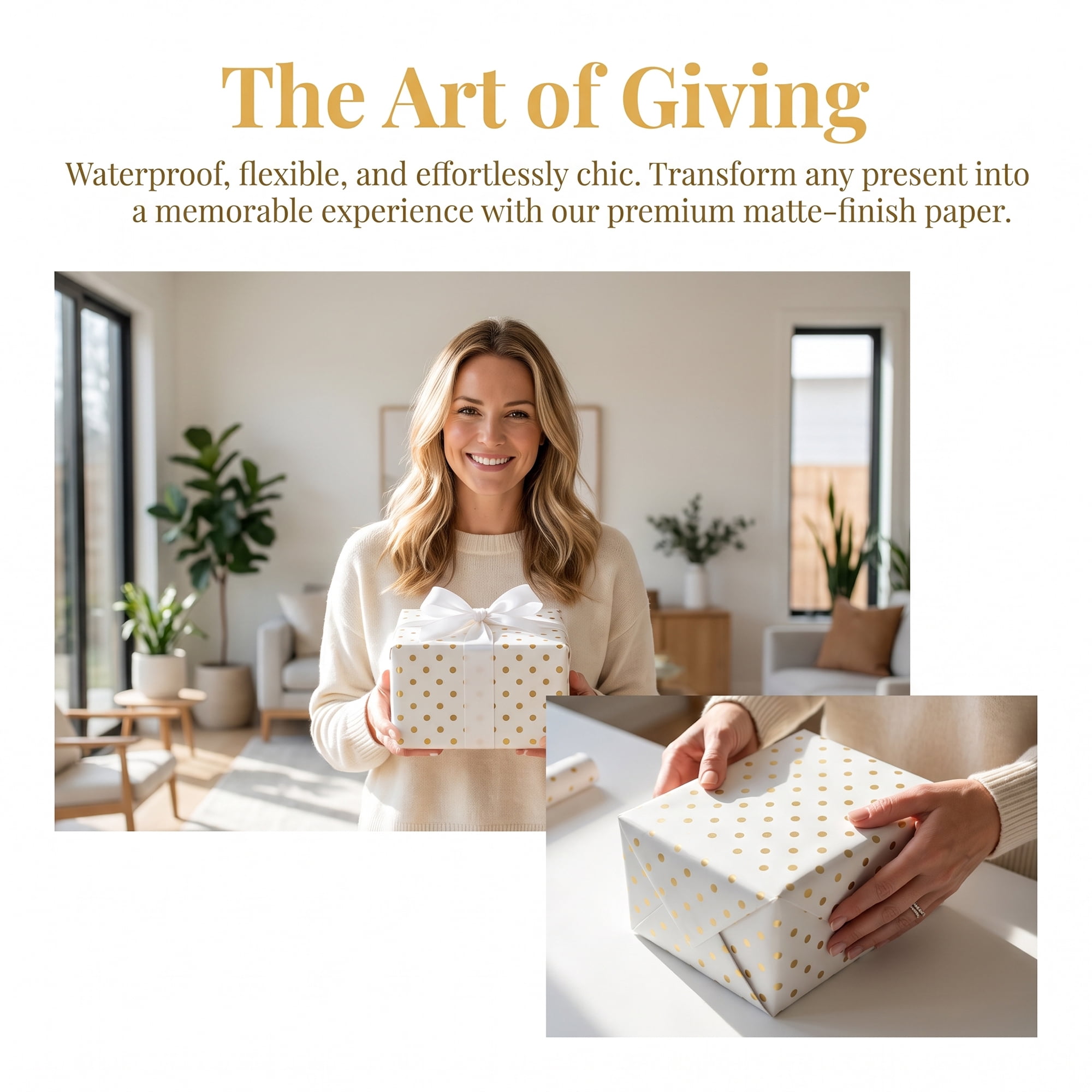 Unique Bargains Waterproof Luxury Matte Gift Wrapping Paper for Bouquets Gold 22"x22"