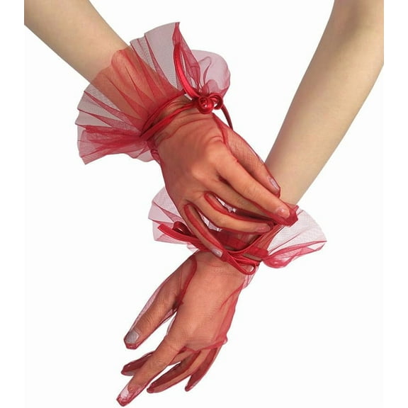 YooGuoGuo Short Tulle Gloves for Women Vintage Bow Ruffle Mesh Sheer Gloves Tea Party Wedding Gloves