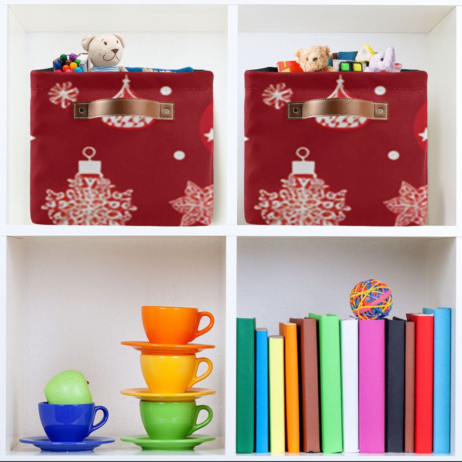 Christmas Decorations Red Storage Bins Baskets With Handles Storage Box Clothes Organizer Organization Toys