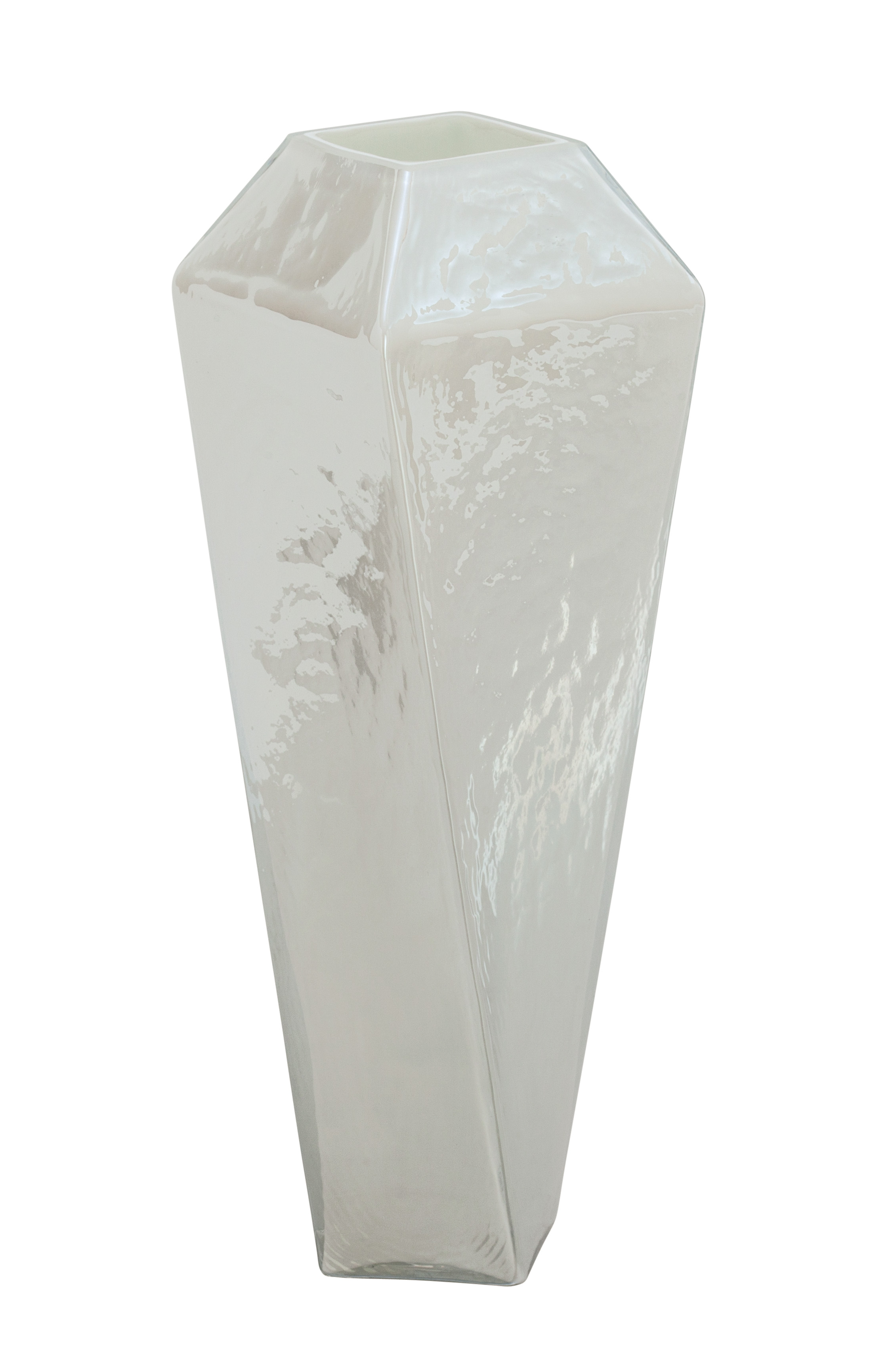 Decmode Contemporary 14 inch geometric cut white glass vase, White