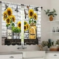 thumbnail image 3 of Rustic Sunflower Birds Kitchen Curtains 27.5W X 39L Inch 2 Panel Rod Pocket Wooden Yellow Floral Farmhouse Flower God Says You are Small Short Cafe Tier Window Drapes Bathroom Home Decor, 3 of 6