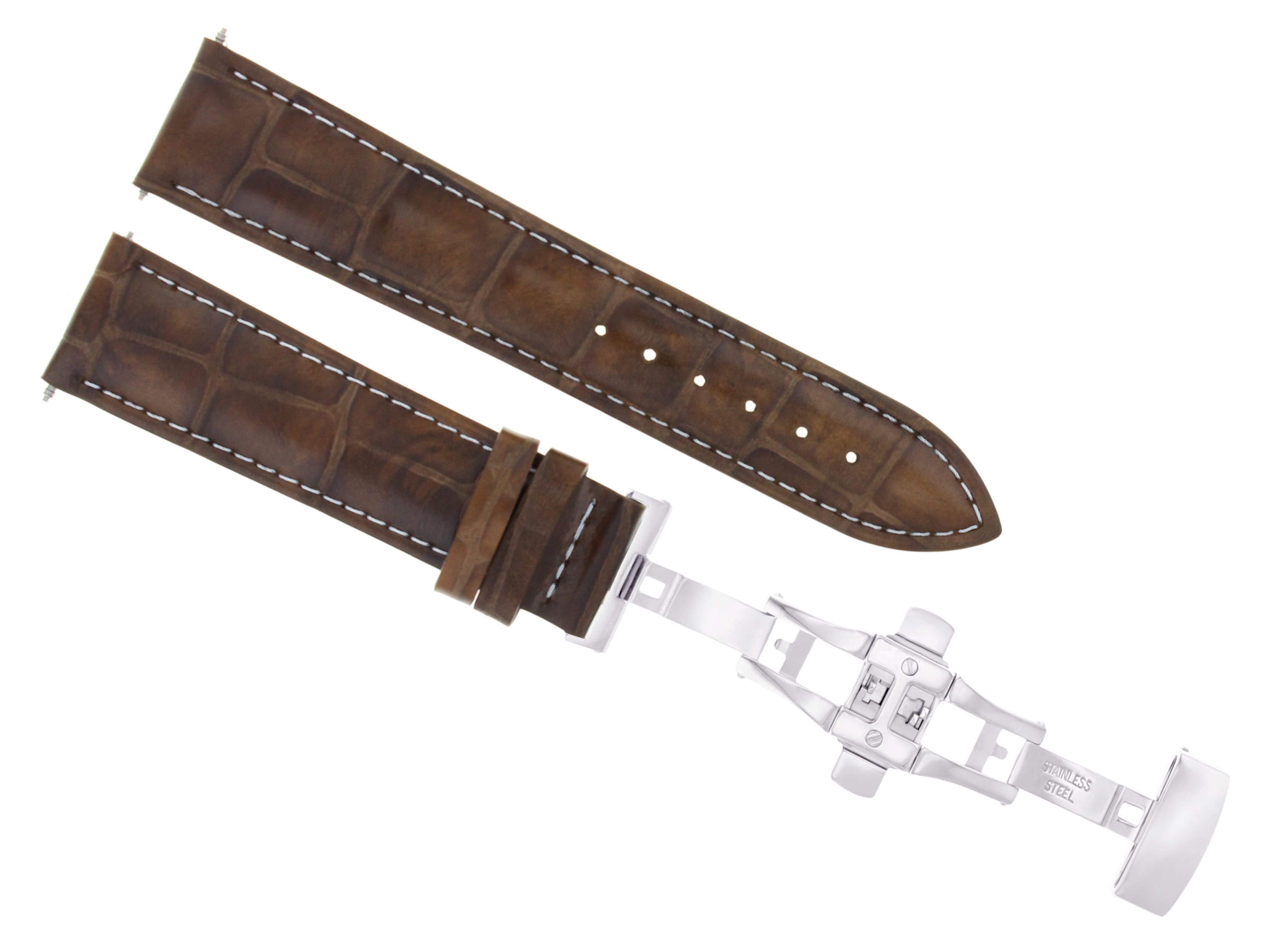 24MM LEATHER STRAP BAND DEPLOYMENT CLASP BUCKLE FOR TAG HEUER CARRERA  L/BROWN WS 