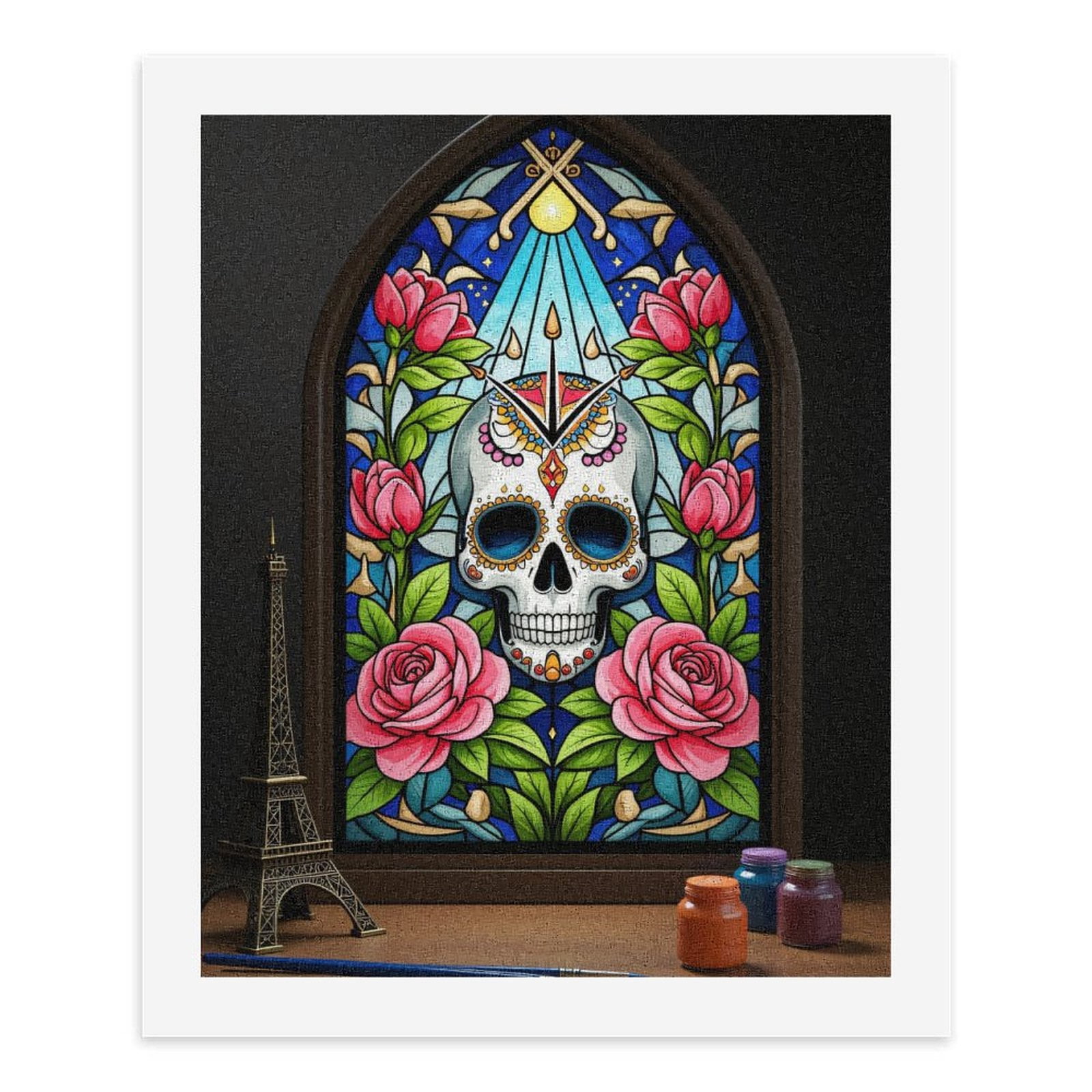 Paint By Numbers Kit for Adults Beginner - Stained Glass Skull Roses Art DIY Canvas Painting Kits for Adults, Frameless Paint By Number for Adults for Home Wall Decor 16x20 Inch