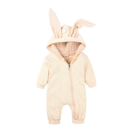 

Yubatuo Newborn Infant Baby Boys Girls Cute Solid Warm Romper Hooded Outfits Set Beige 73