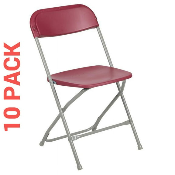 10 PACK 300 Lbs Weight Capacity Commercial Quality Red Stackable Plastic Folding Chair