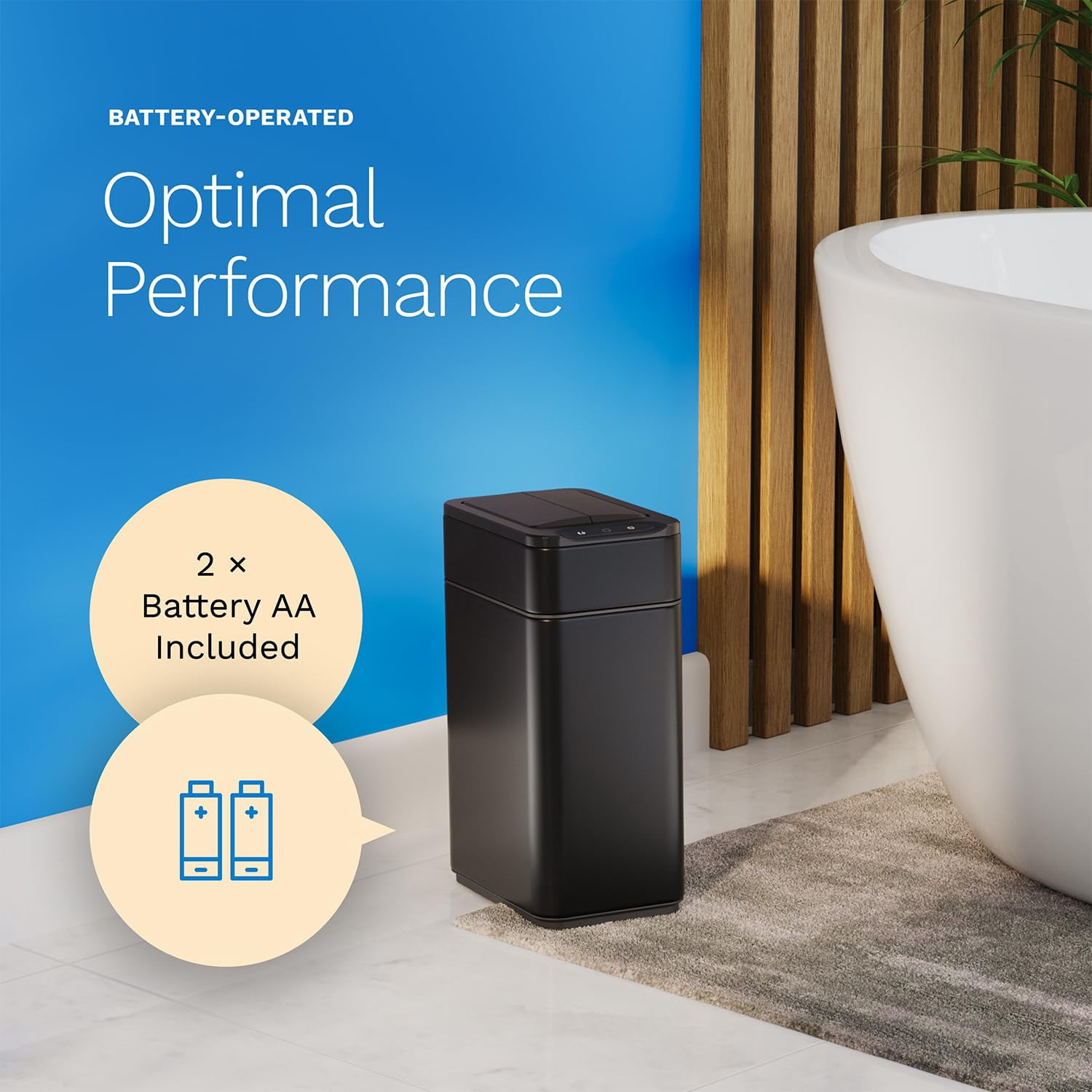 (2 pack) hOmeLabs Durable 2.4 Gallon Sensor Trash Can, Retractable Butterfly Lid, Batteries Included, Space-Efficient, Easy Clean, Battery-Powered - Matte Black