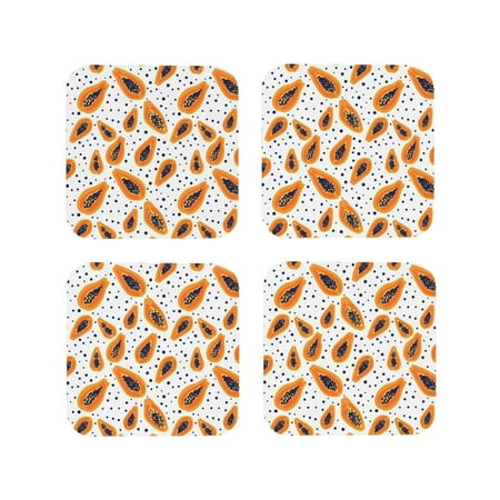 

Coasters Set of 4 - Papaya polka dots Drink Coasters for Tabletop Protection Leather Coasters for Living Room Decor and Housewarming Gift Square