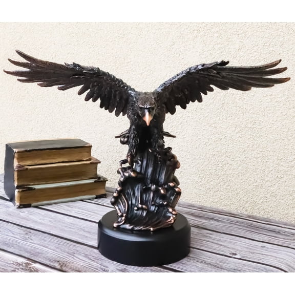 American Bald Eagle Bird Swooping Into Water Electroplated Bronze Statue 19.5"L