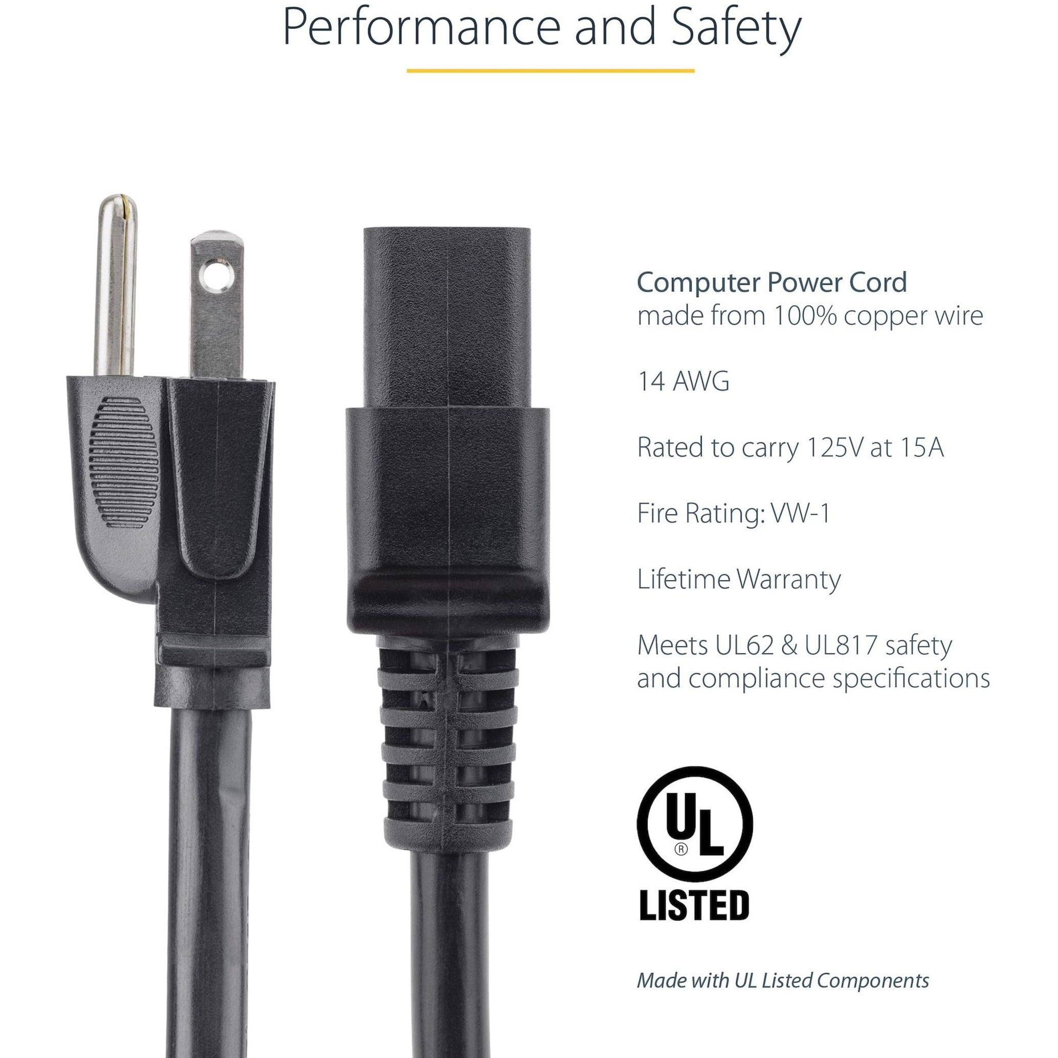 StarTech 10ft Heavy Duty 14AWG Computer Power Cord