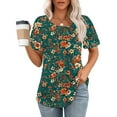 thumbnail image 2 of jtjvou Women's Summer Short Sleeve Shirts Floral Tuinc Plus Size Round Neck Shirts Lady Trendy Fashion Going out Tops for Teen Multicolor,L, 2 of 5
