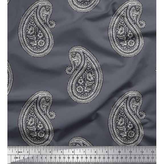 Soimoi Cotton Duck Fabric Paisley Block Print Fabric by The Yard 42 Inch Wide