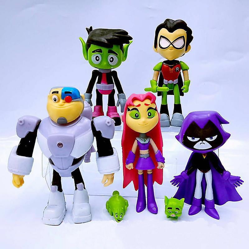 QNUOXEP Set Di Mini Figure, Mini Figure Ti-tan 5pcs Cartoon Teen Ti-tan Action Figures Robin Cyborg Beast Kind Starfire Crow Silkie Pièces De Collection Jouets Pour Enfants Cadeaux Desktop Ornaments