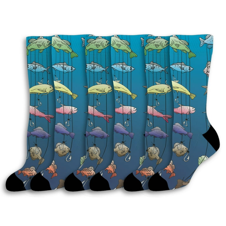 ThisWear Fish Gifts for Women and Men Ocean Fishing Bass Fish Crew Socks  Unisex 6-Pairs Novelty Crew Socks