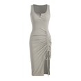 thumbnail image 1 of Gibobby Vestido sexy para mujer verano casual cuello redondo botón roscado vestido ajustado inferior cordón vestido(Gris,CH), 1 of 5