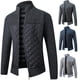 thumbnail image 2 of Suéter de punto cálido a juego con colores de moda con forro polar y cremallera a cuadros a rayas con cuello alto para hombre de otoño e invierno, 2 of 5