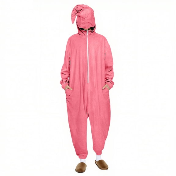 FAWUUDO Onesie Adult Unisex Christmas Zipper Pajamas Animals One Piece Homewear for Women Men Red