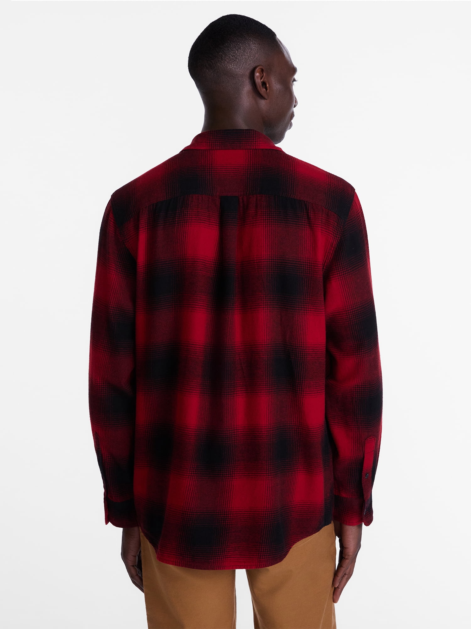 George Men's and Big Men's 100% Cotton Double Pocket Flannel Shirt, Sizes XS-3XLT