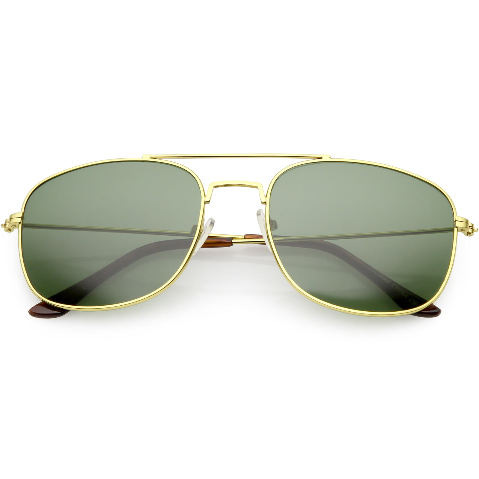 Classic Square Metal Aviator Sunglasses Glass Lens 56mm (Gold / Green