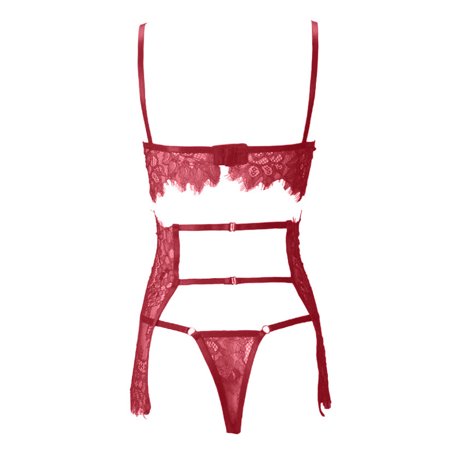 

nsendm 3PC Black Lace Women Sexy Lingerie Wireless Bra Thong Mini Skirts Pajamas Set Women s Lingerie Set with Robe Underwear Red Medium