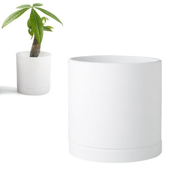 LShunze White Planter - 4.5 Inch Pots for Plants Indoor Outdoor, Round Flower Pots with Drainage Hole and Saucer, Decorative Home Garden Planter, Plant Lover Gifts
