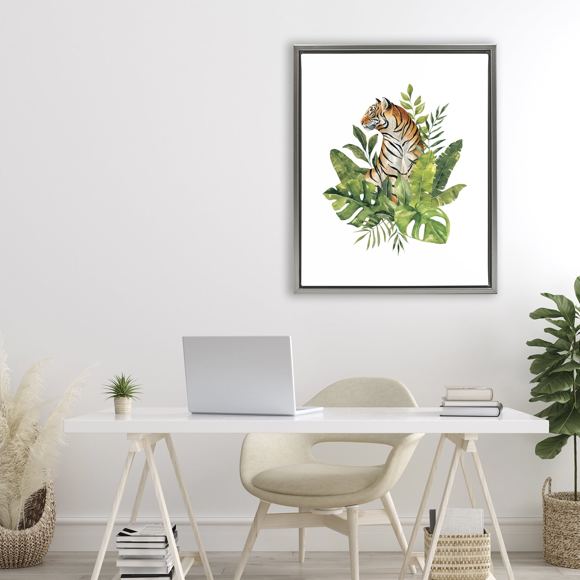 Stupell Industries Exotic Jungle Tiger Gray Framed Floater Canvas Wall Art, design by Bethany Sandoval