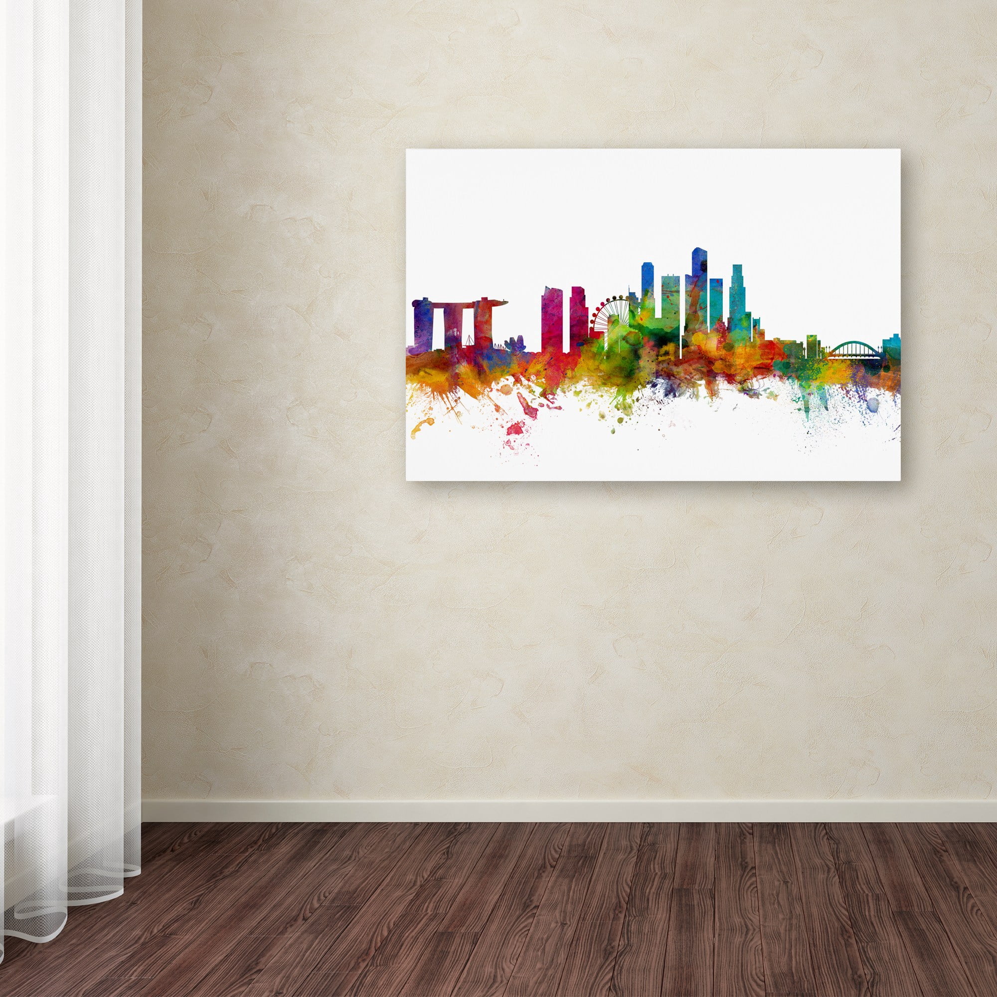 Trademark Fine Art ''Singapore Skyline'' by Michael Tompsett 30" x 47" Canvas Art (MT0783-C3047GG)