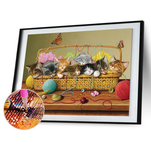 Cuadros Decorativos 5D Kit Rhinestone Imágenes DIY Furball Cat Full Round Drill Art Diamond Painting Tmvgtek embutido en tela