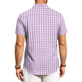 thumbnail image 6 of Hearthz Mens Button Down Short Sleeve Shirt Gingham Wrinkle Free Work Shirts for Men Beach Summer Men's Dress Shirts Purple XXXL, 6 of 6