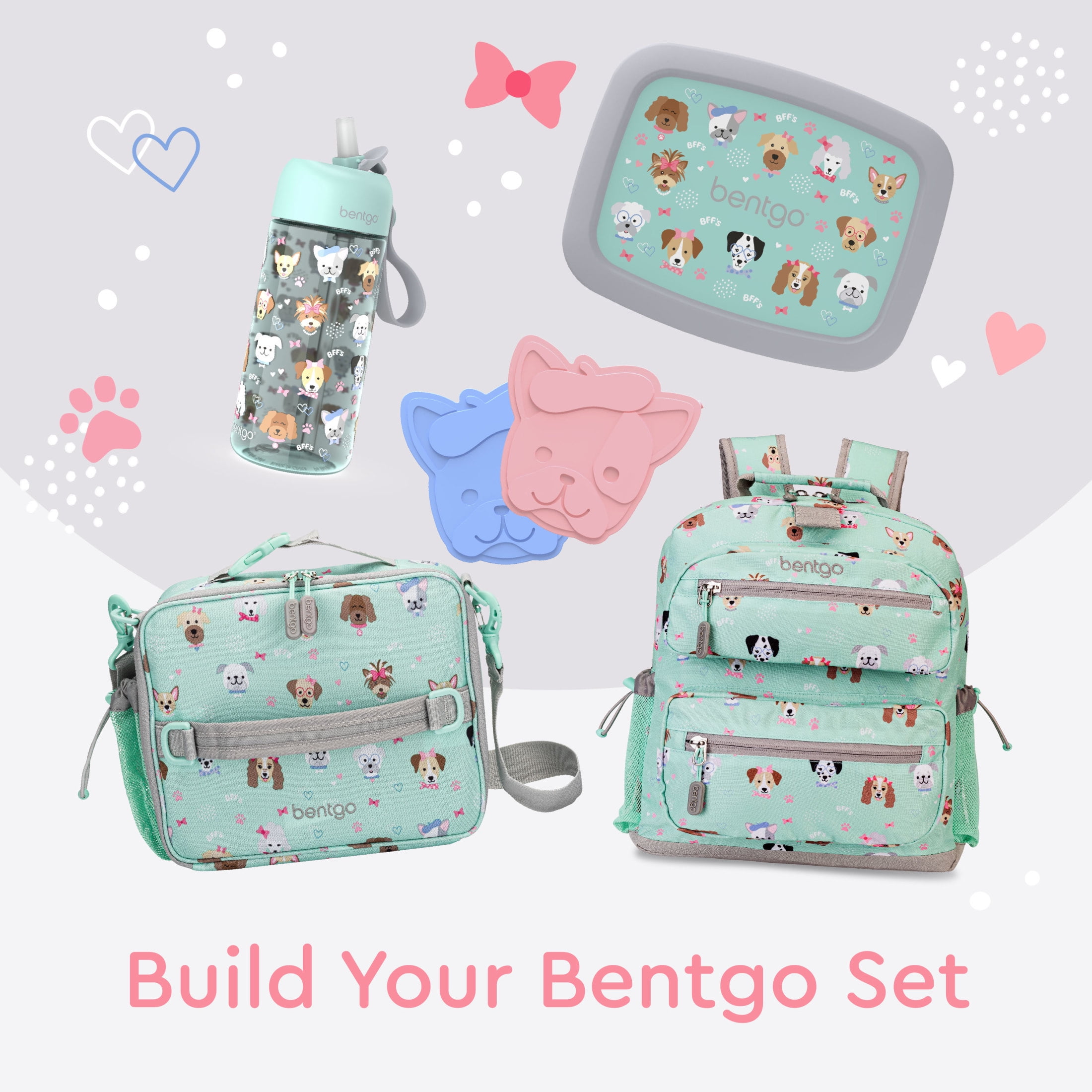 Bentgo Kids Backpack - Lightweight 14” Backpack in Unique Prints for School, Travel, & Daycare - Roomy Interior, Durable & Water-Resistant Fabric, & Loop for Lunch Bag (Puppy Love)
