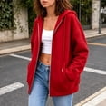 thumbnail image 6 of Domzest Womens Zip Up Hoodie Long Sleeve Oversized Zipper Hooded Sweatshirt Casual Solid Lightweight Fall Coat with Pockets Red XXXL, 6 of 7